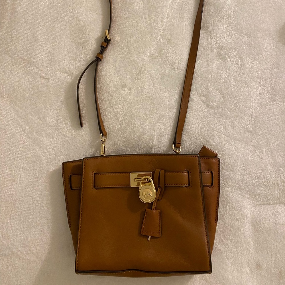 Michael Kors Brown Crossbody Bag with Gold Detailing and Belt Buckle